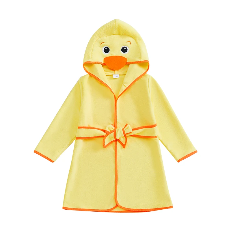 Baby Plush Warm Robes Cute Duck Hooded Bath Towel Cape Poncho Quick Dry Absorbent Bathrobe