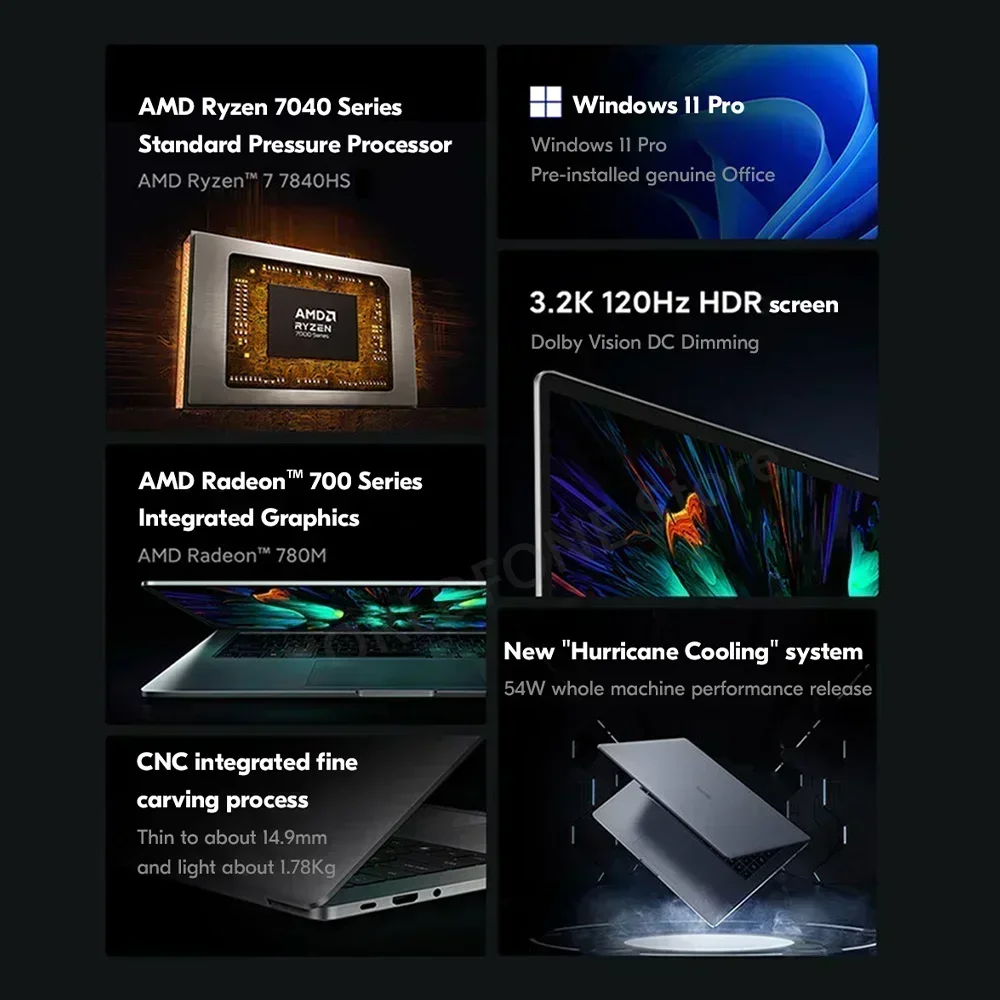 Xiaomi Laptop Redmi Book Pro 15 Ryzen R7-7840HS AMD 780M 16G RAM 512G/1T 15.6Inch 3.2K 120Hz New Mi Notebook 2