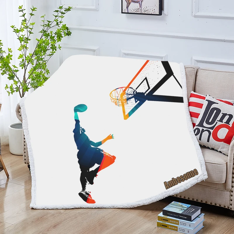 

An Athlete Slam Dunking A Basketball Throw Blanket Sherpa Fleece Blanket for Kid Plush Blankets for Beds Mantas Picnic Blanket