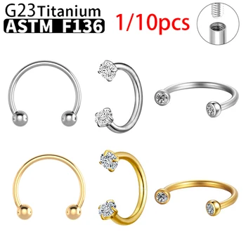 G23 티타늄 ASTM-F136 피어싱 코 링, 내부 스레드 C 로드, 지르콘 도매, 여성용 바디 쥬얼리, 1 개, 10 개