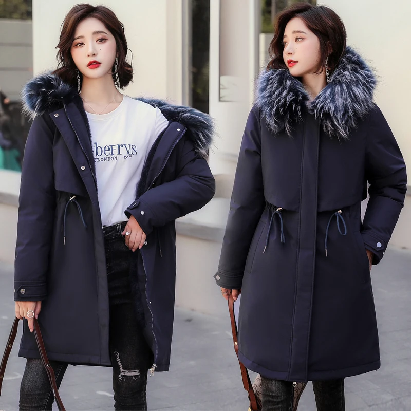 Loose Fit Thiened down Cotton Jaet Women's Mid-Length Korean Sle Waist-Cinching plus Size Cotton Coat for Heavy Girls