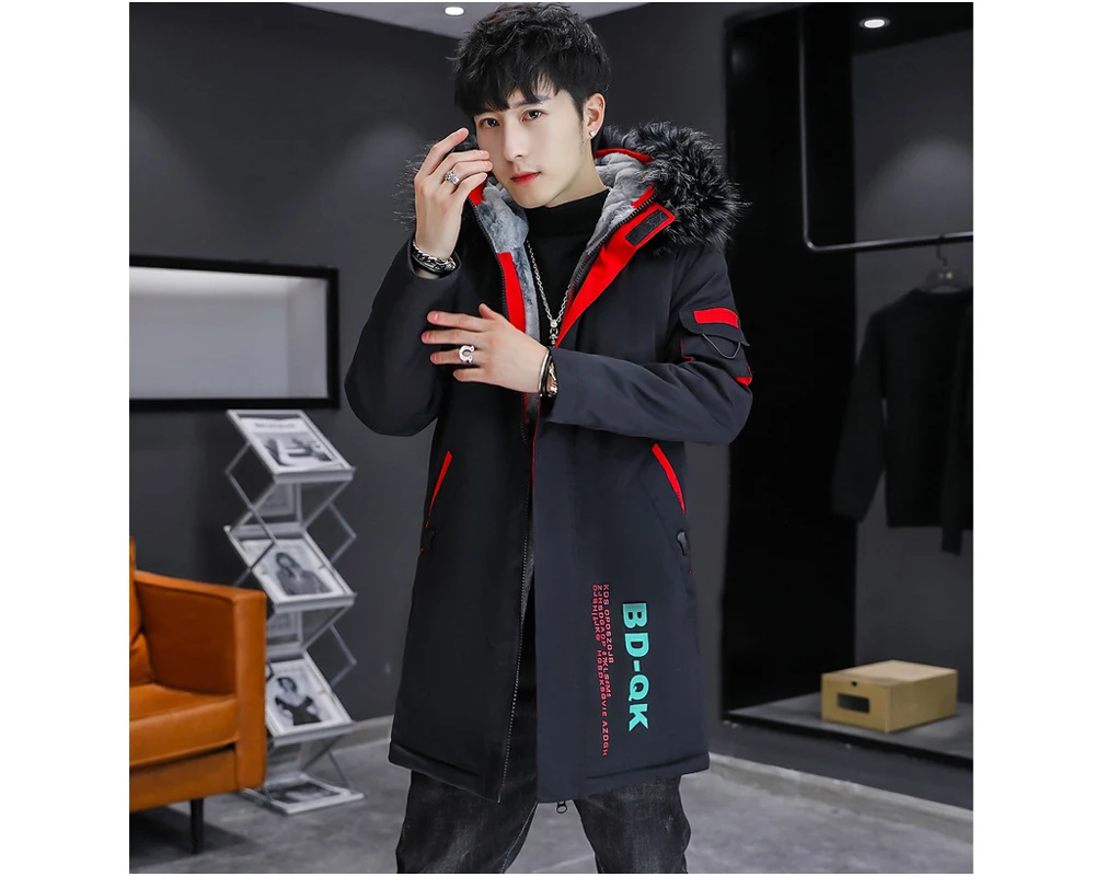 DIMUSI Winter Men's Mid-Long Parkas Coats Male Thermal Hooded Jackets Men Classic Fur Collar Fleece Liner Padded Jacket Clothing