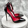 Black Patent Leather Women Ankle Strap Stiletto Pumps Pointed Toe Sexy High Heel Shoes 8cm 10cm 12cm Customize 33-46 2