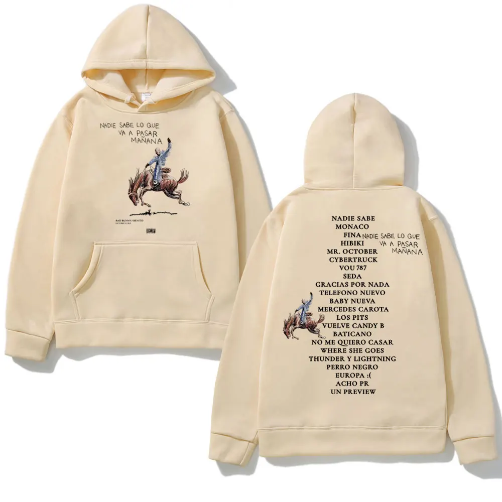 Bad Bunny New Album Nadie Sabe Lo Que Va Pasar Manana Printed Hoodies Men Women Streetwear Sweatshirt Long Sleeve Warm Pullovers