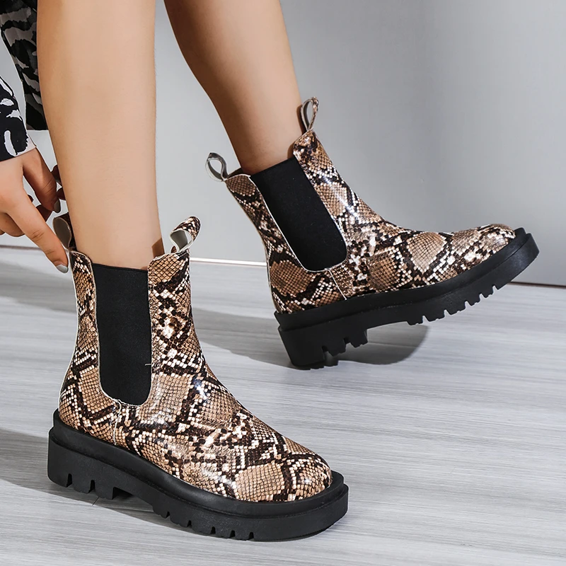 Motorcycle Short Boots | Chelsea Boots | Ankle | Snakeskin Women's Boots Plus Size Aliexpress