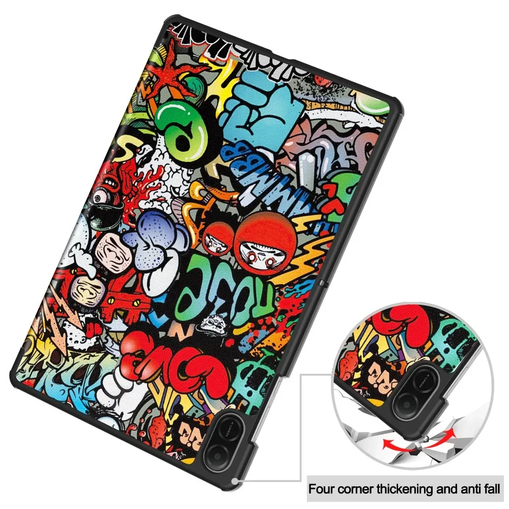 Tri-Folding Stand Cover for 11-Inch Tablet - Slim Magnetic Case with Hard PU Back