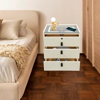 Умная тумбочка из цельного дерева, 59x50x40 см, USB + беспроводная зарядка, Bluetooth-динамик, 3 цвета, светодиодные фонари, замок с отпечатками пальцев, 3 ящика