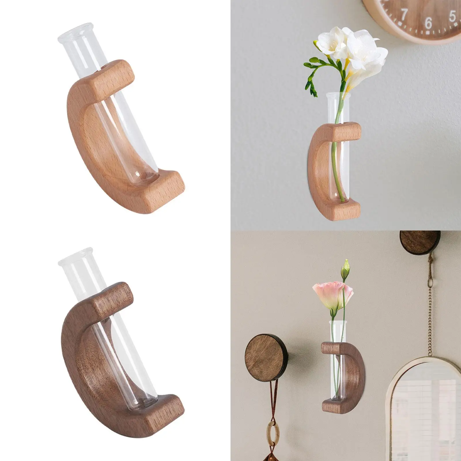Flower Vase Holder Wooden Ornament Home Accessories Creative Glass Tube Refrigerator Magnet Decor for Auto Interior Plant