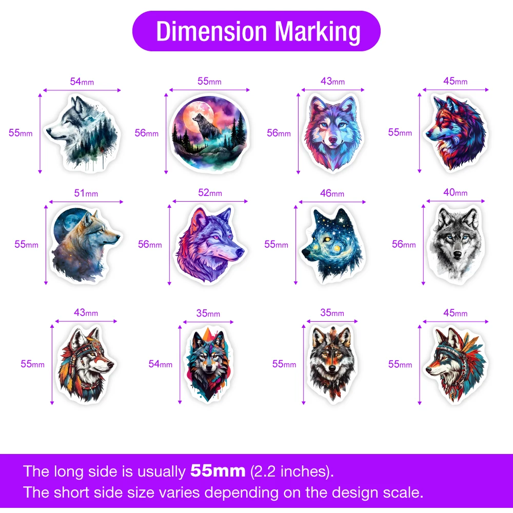Cool Wolf Art Stickers Kids Aesthetic DIY Gift Toy Waterproof Decal for Scrapbook Junk Journals Laptop Luggage Bottle Decorative Decorative Stickers Adhesive Stickers Animal Stickers