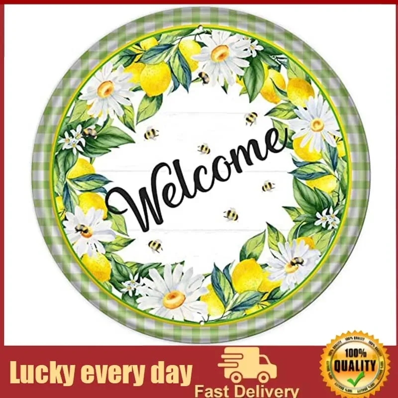 

Round Metal Tin Sign Welcome Honey Bee and Lemon Sign Welcome Sign Corridor Sign Tin Sign Vintage Sign for Home Coffee