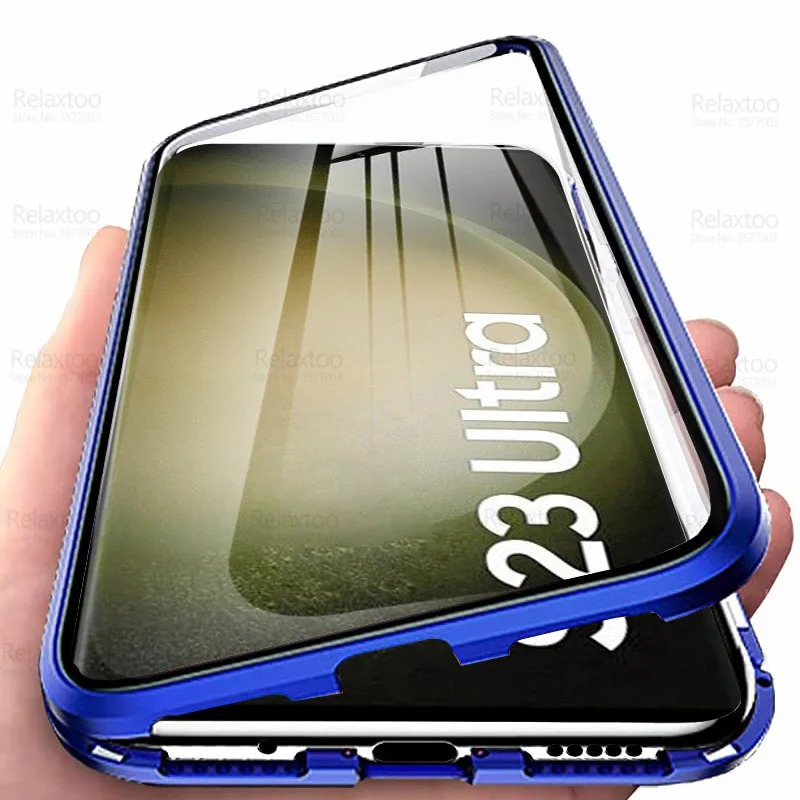 

Магнитный флип-чехол 360 ° для Samsung Galaxy S23 Ultra 5G S22Ultra S 23 Plus 23S S23Plus, двухсторонний защитный стеклянный чехол Coque