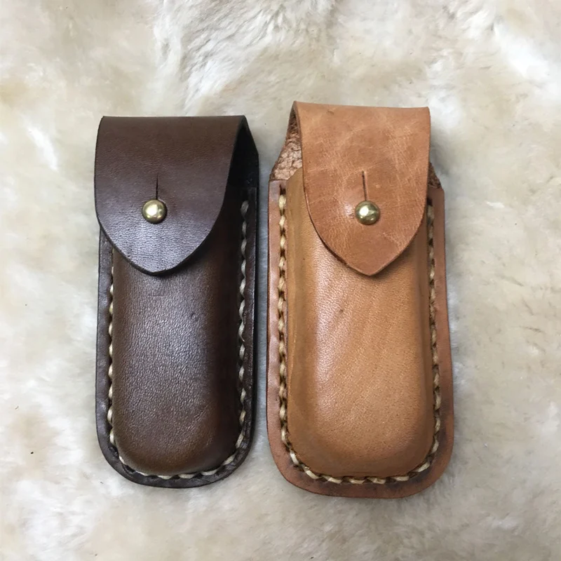 

Hand-stitched Vegetable Tanned Cowhide Knife Case Genuine Leather Scabbard Cover For 91mm Hunter Knife Storage Case Shell