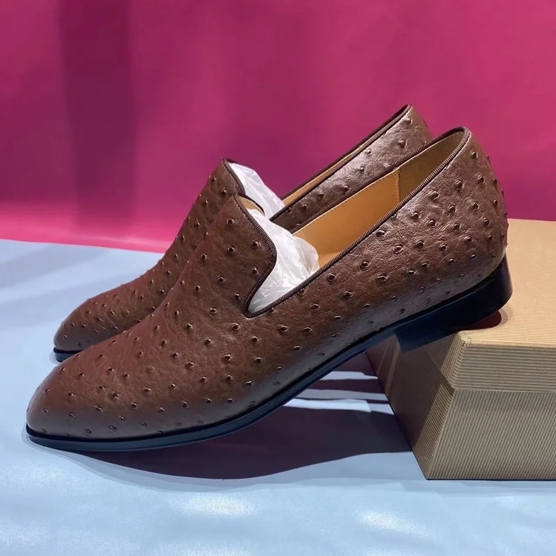 Mocassini in pelle di struzzo marrone di nuova moda Slip on di