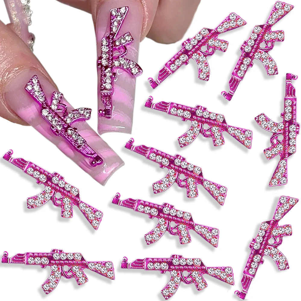  Shiny Diamonds Alloy Gun Nail Charms,3D Metal Gun Nail Art  Charms AK Weapon Nail Charm Gun Charms for Nails Gold Rifle Guns Nail  Jewels for Nail Art Decorations Rhinestones Nail Accessories,10pcs/Set 