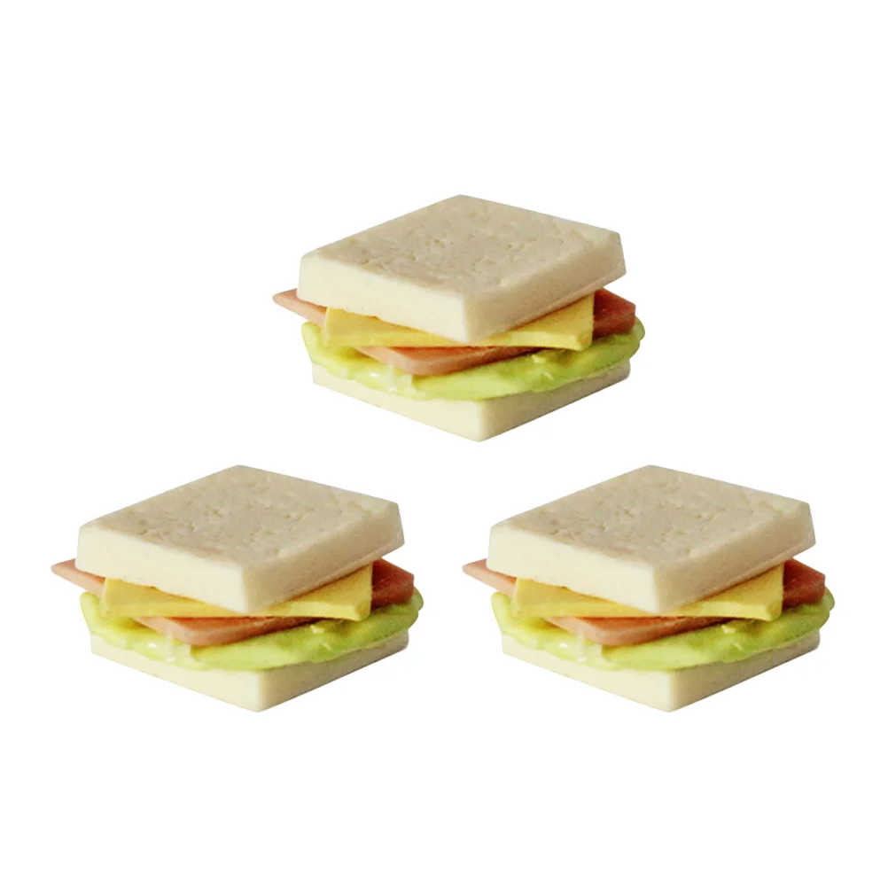 

3 Pcs Mini Sandwiches Realistic Look Models Ornaments Miniature Food Toy Resin Foods House