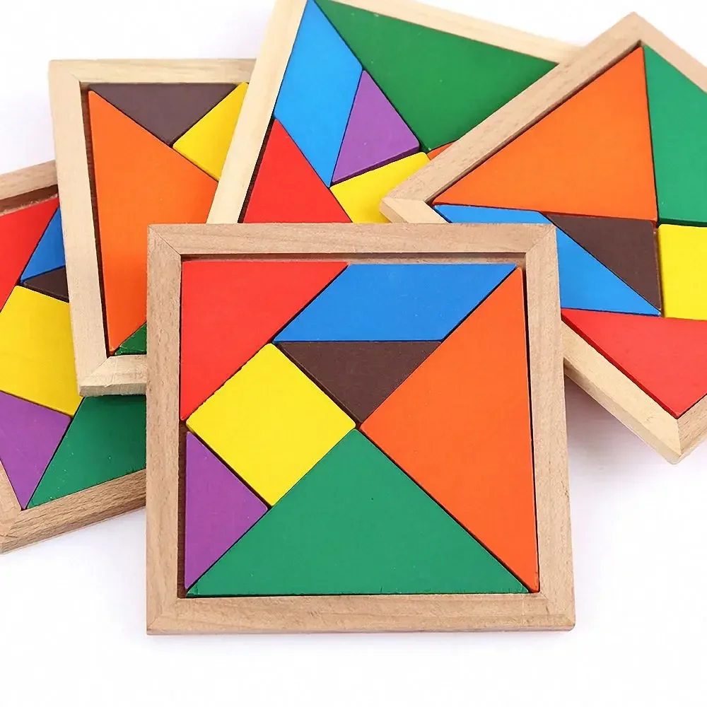 

Kids Montessori Wooden Tangram Jigsaw Puzzle Wood Toys Colorful IQ Game Brain Teaser Intelligent Educational Toys Children New