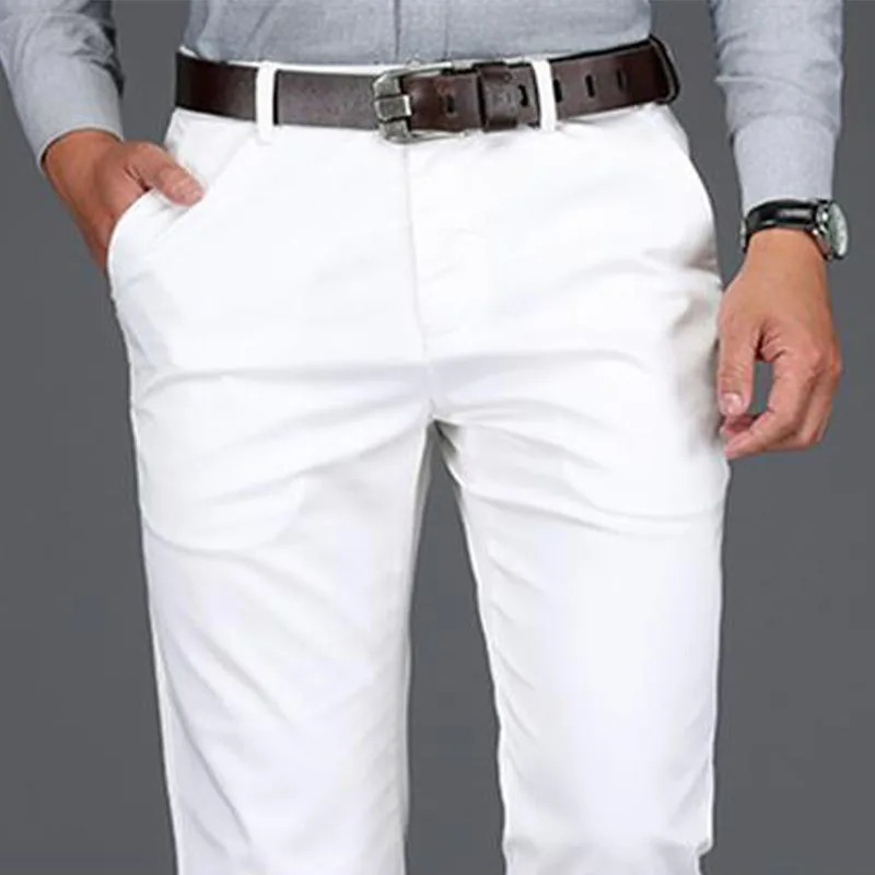Business Social Men Summer Thin Solid Jeans Streetwear Fashion Off White Straight Pants Male Big Size Slim Casual Trousers 27-38 2