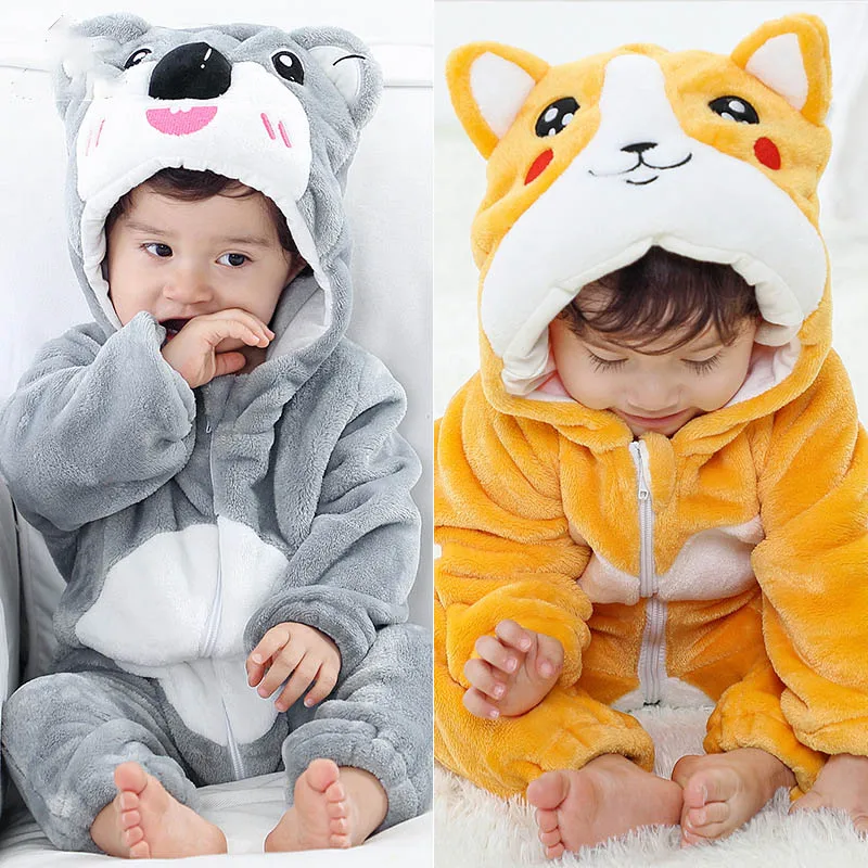 Fox Panda Animal Cartoon Hooded Jumpsuits Baby Rompers Unicorn Pajamas Sets Kigurumi Baby Onesies Kids Overalls Pajamas