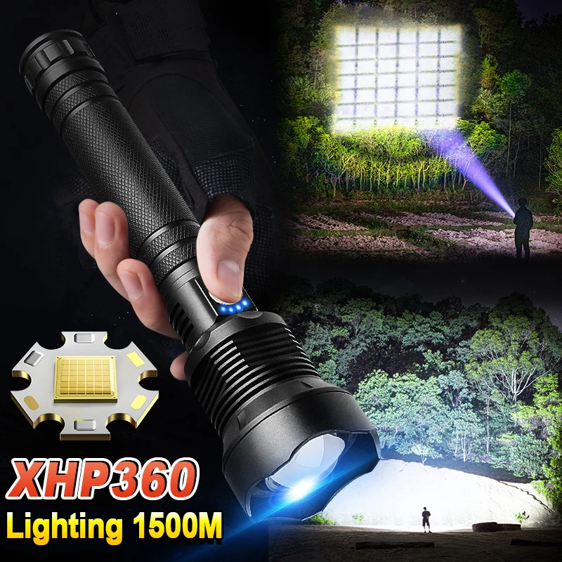 

High Power XHP360 LED Flashlight Ultra-Powerful XHP199 Torch light USB Rechargeable Tactical Flash light Hunting Camping Lantern