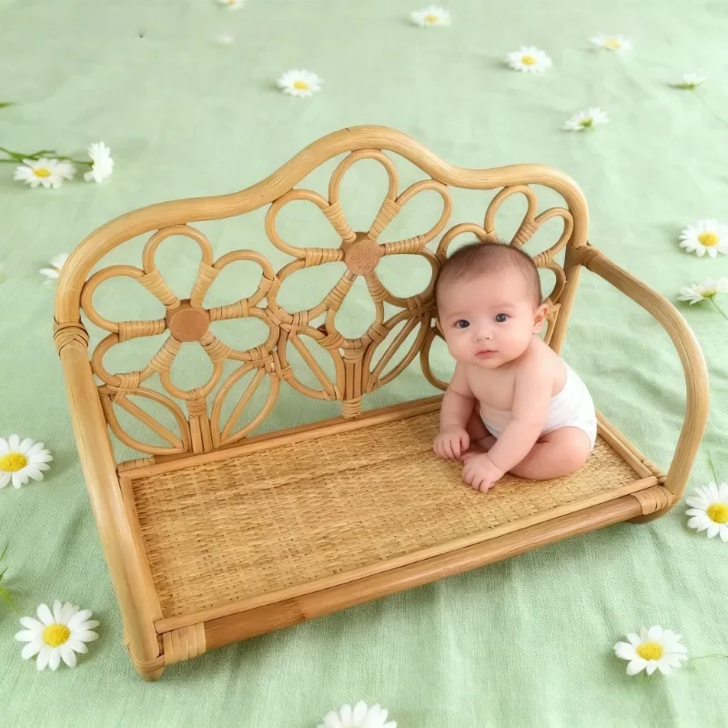 Newborn Studio Photo Shoots Props 1pc Handmade Vintage Bamboo Chair Baby Bed Crib Accessories for Baby Girl Boy Photography
