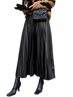 Black PU-leather Pleated Skirt New Women High Waist Fashionable All-match A-Line mi-long Skirt Female - Image 6