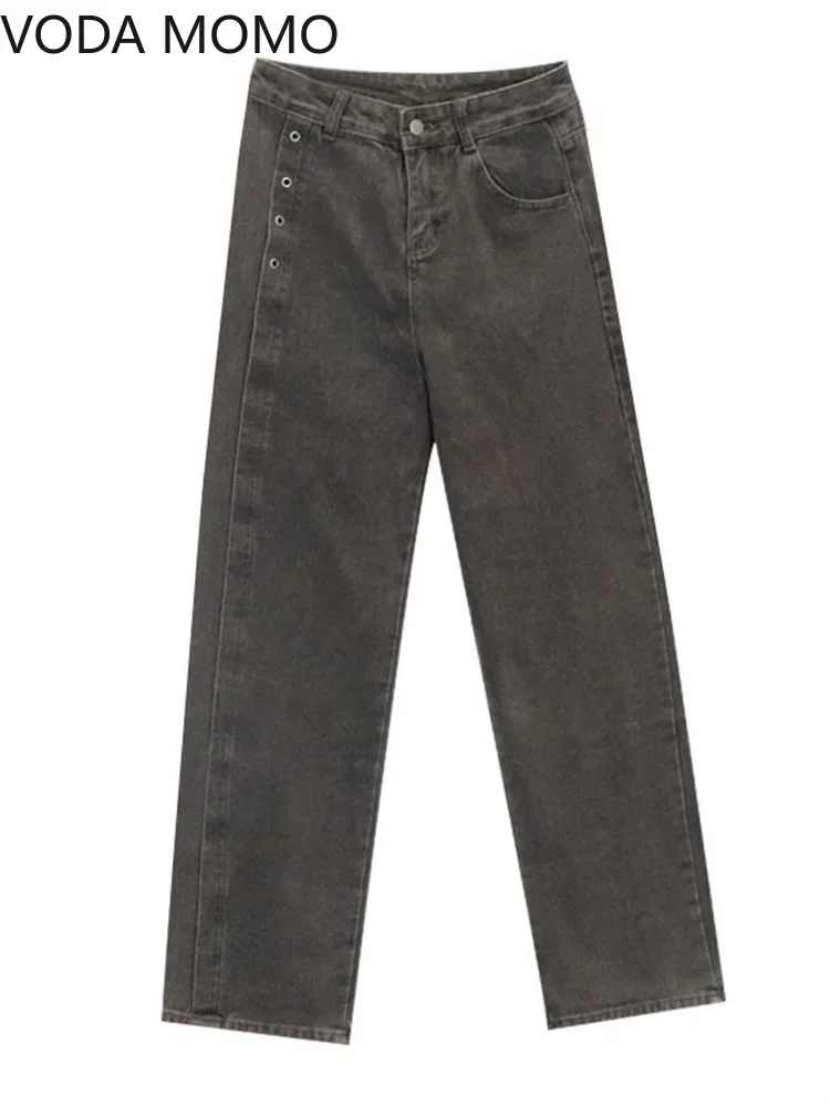 spring 2023 womens  high waist lace up straight Women\'s Wide leg jeans baggy woman denim capris Pants jean mom jeans trousers