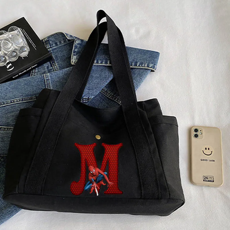 

Cartoon Spider-man 26 English Letters Women Corduroy Zipper Female Shoulder Bag Messenger Bag for Women Large Capacity Handbag
