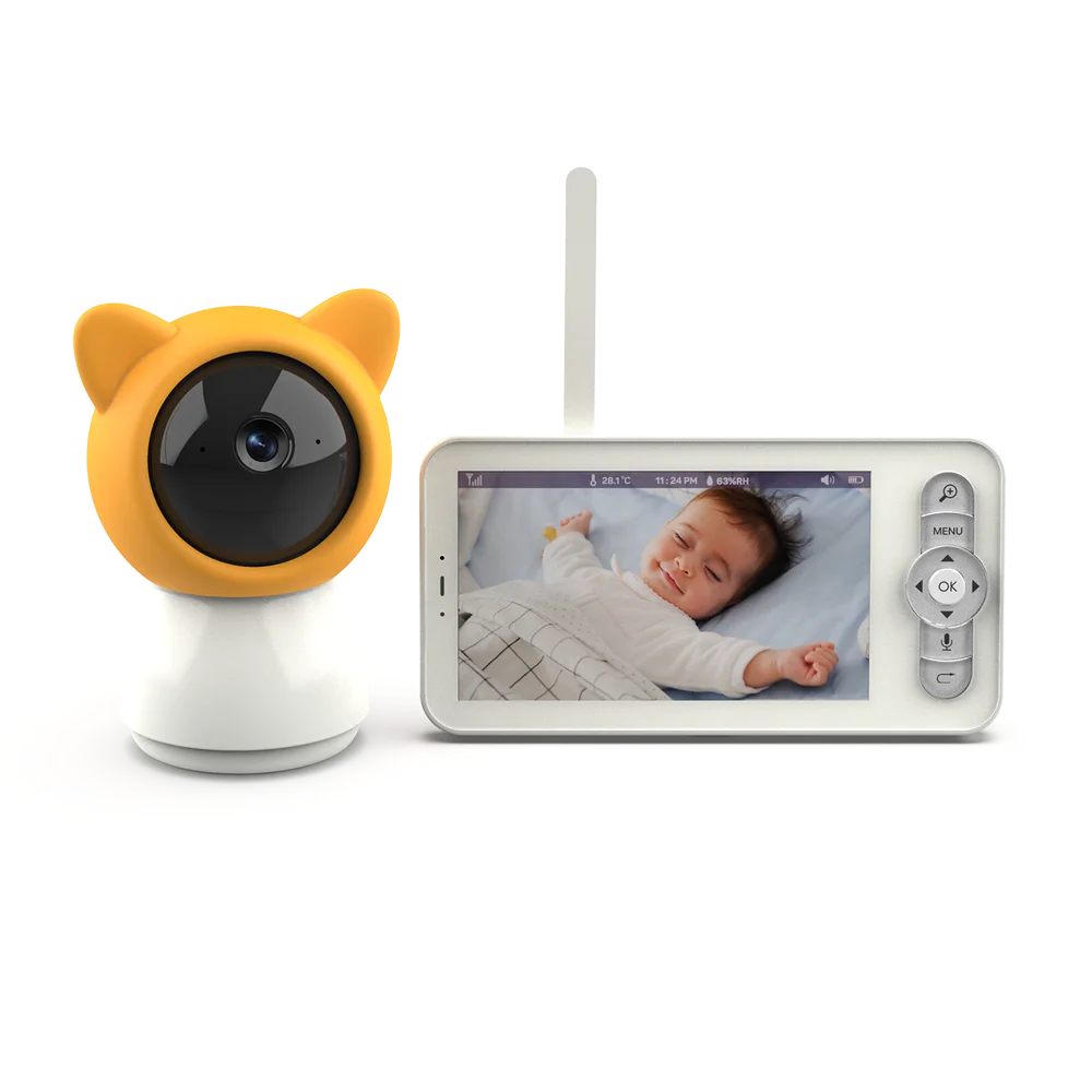Лидер продаж, 5-дюймовый монитор для наблюдения за ребенком 1080p, напоминание о кормлении, дисплей температуры, перезаряжаемый монитор для наблюдения за ребенком за сном