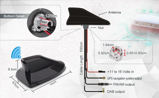 Eightwood® Antena Coche FM Dab Antena Radio Coche Universal 6.5cm