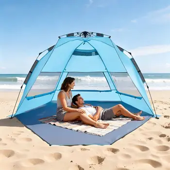 Tent Sun Shelter For 4 Person, Pop Up Beach Tent UPF 50 Protection, Portable Sun Shade Canopy With Carrying Bag And Sand Pocket 1