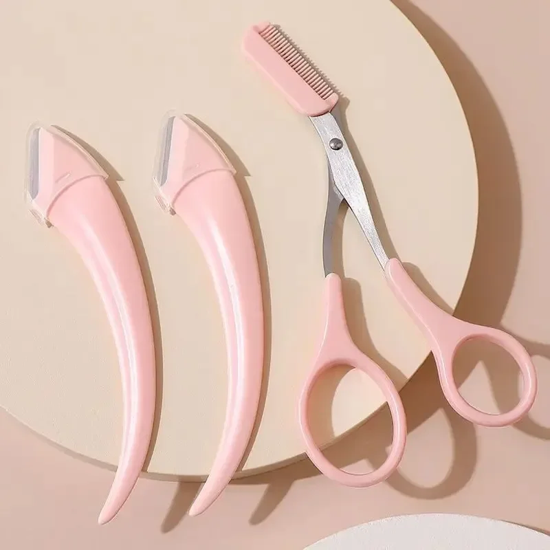 Eyebrow Trimmer Set Curved Razor Scissors Comb Beauty Tools