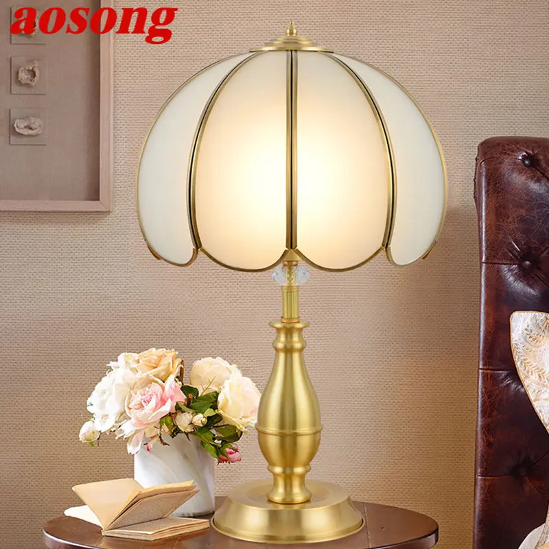 

AOSONG Contemporary Copper Table Lamp Golden LED Brass Desk Light Creative Decor For Home Bedroom