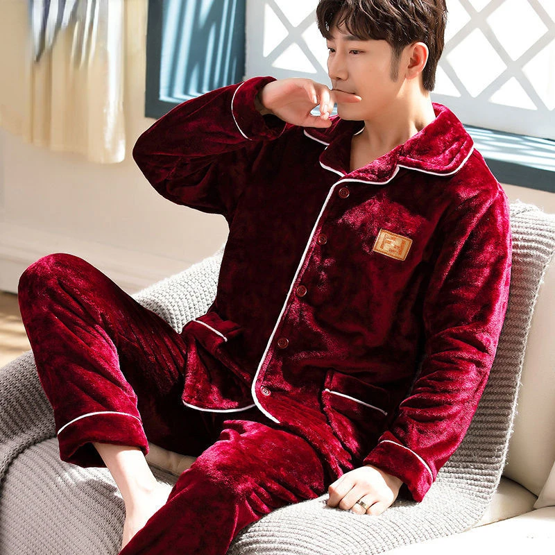 Pajama Sets pajama sets Flannel Pajamas Men's Winter Thickening Warm Suit Long-sleeved Loose Home Clothes Autumn Cardigan