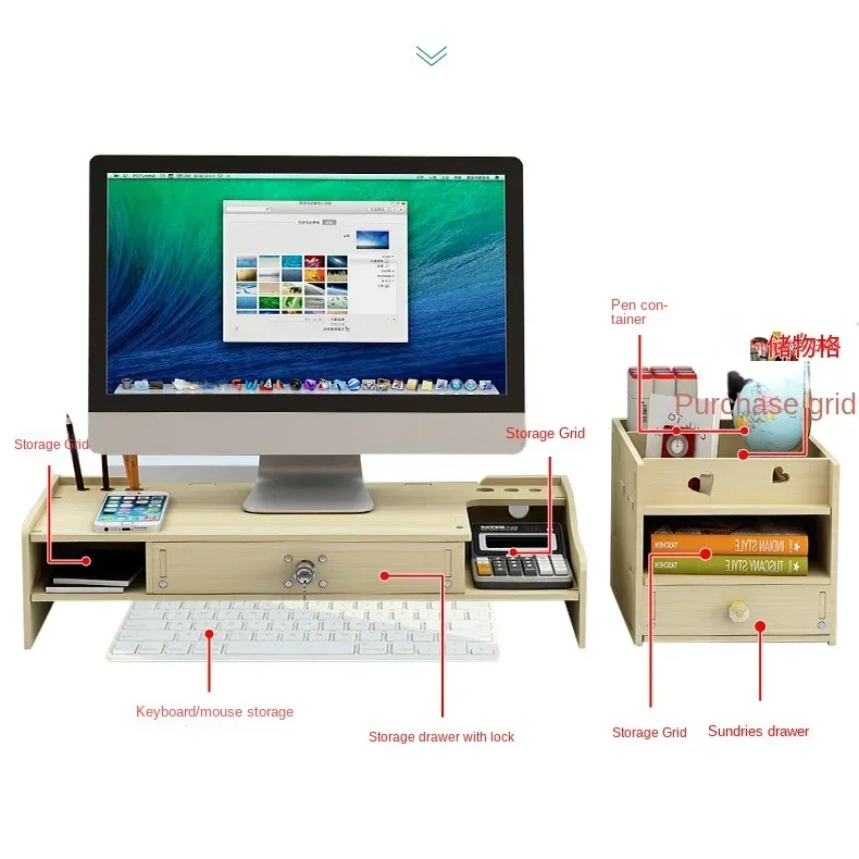 Monitor Wood Riser with Drawer Computer/Laptop/PC Stand for Desk Organizer Wooden Desk W/ Drawer File Storage Desk Organizer
