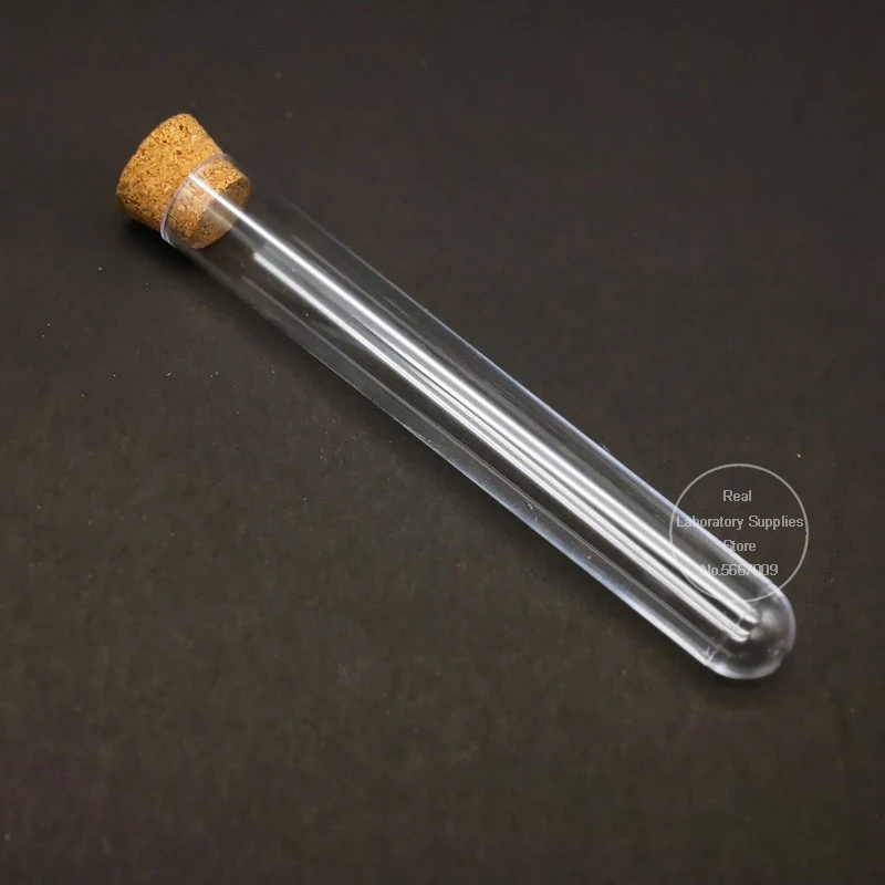 100pcs 15x100mm 실험실 투명 플라스틱 테스트 튜브, 코르크, 결혼식 호의 선물 바이알 실험실 학교 실험