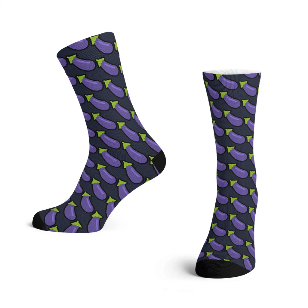 Vintage Eggplant Men\'s Socks Vegetables Food Unisex Novelty Seamless Printed Funny Crew Sock Gift