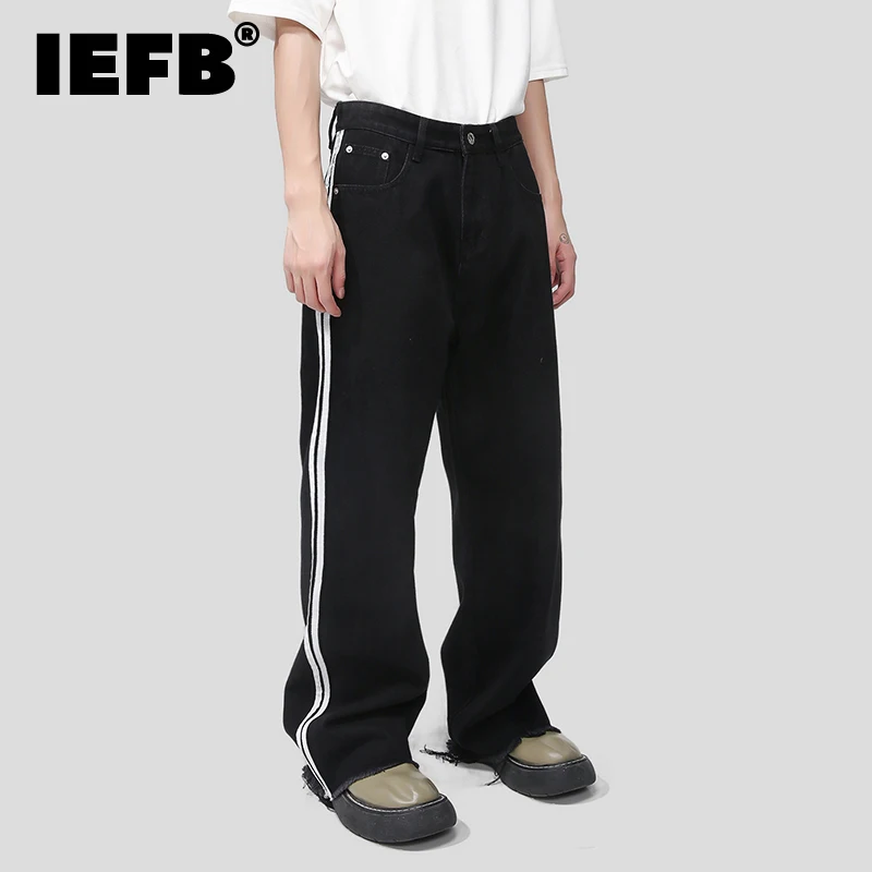 

IEFB Men's Baggy Jeans American Style Streetwear Stripes Loose Trouser Vintage Wide Leg Denim Pants Trend Male Autumn New 9C2529