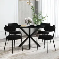5-Piece Black Round Dining Table Set for 4, 42'' Mid-Century Modern Small Kitchen Set - Image 2