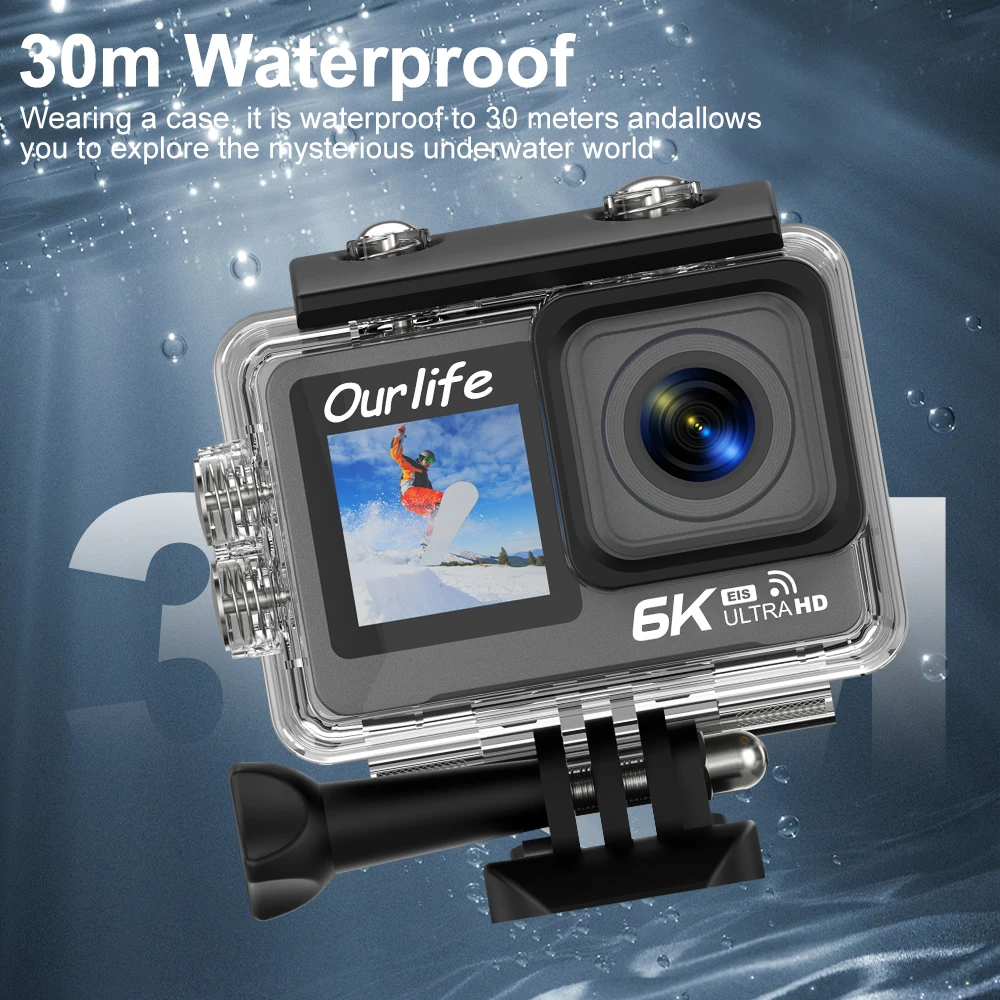 Ourlife MTR82 6K Action Camera 2.0'' Touch LCD Screen 5X Zoom WIFI Sport Video Camera 30M Waterproof Bicycle Helmet Action Cam 6