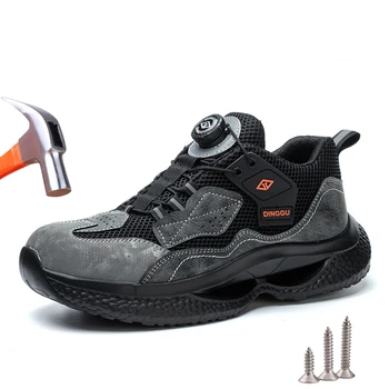 Scarpe antinfortunistiche da lavoro con bottone ruotato Uomo Donna Scarpe con punta in acciaio Stivali antinfortunistici indistruttibili Scarpe da ginnastica protettive leggere da lavoro