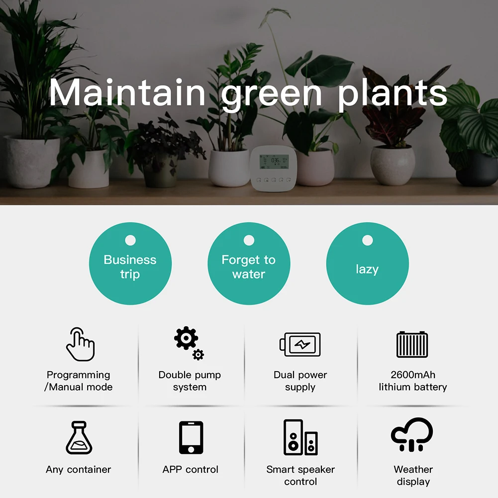 Wifi-Tuya-Smart-Home-Watering-Timer-Charging-App-Automatic-Micro-Drip-Irrigation-System-Dual-Pump-Irrigation.jpg Wifi Tuya Intelligens Otthoni Öntözési Időzítő Töltő Alkalmazás Automatikus Mikroprip Öntözőrendszer Kettős Szivattyú Öntöző Kapcsoló - Image 2