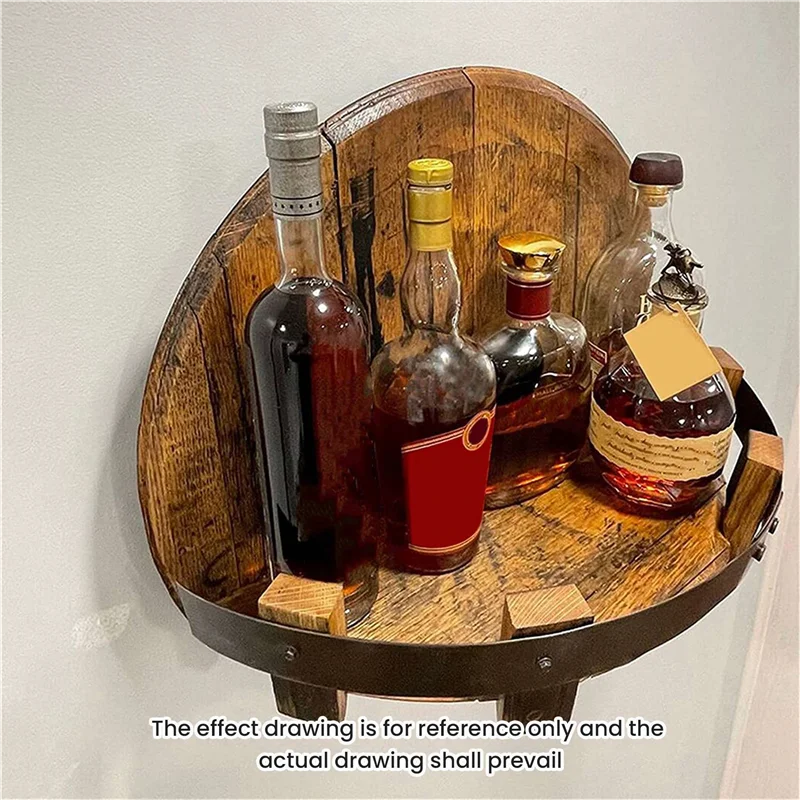 Wall Mounted Wine Rack, Vintage Wooden Barrel Design For Whiskey And Liquor Bottle Display