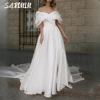 Romantic Satin Slit Wedding Dress Court Train Off The Shoulder Pleated Puff Sleeve Bridal Gown Bride Dresses Robe De Mariee 1