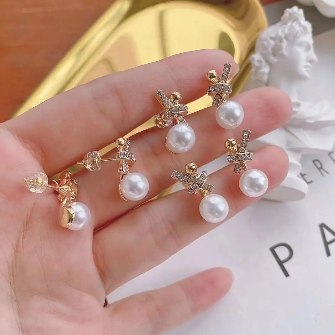 

5 Pairs, New Dainty Metal Pearl Shell Stud Earrings For Women Girl Gold Color Small Earring Party Jewelry