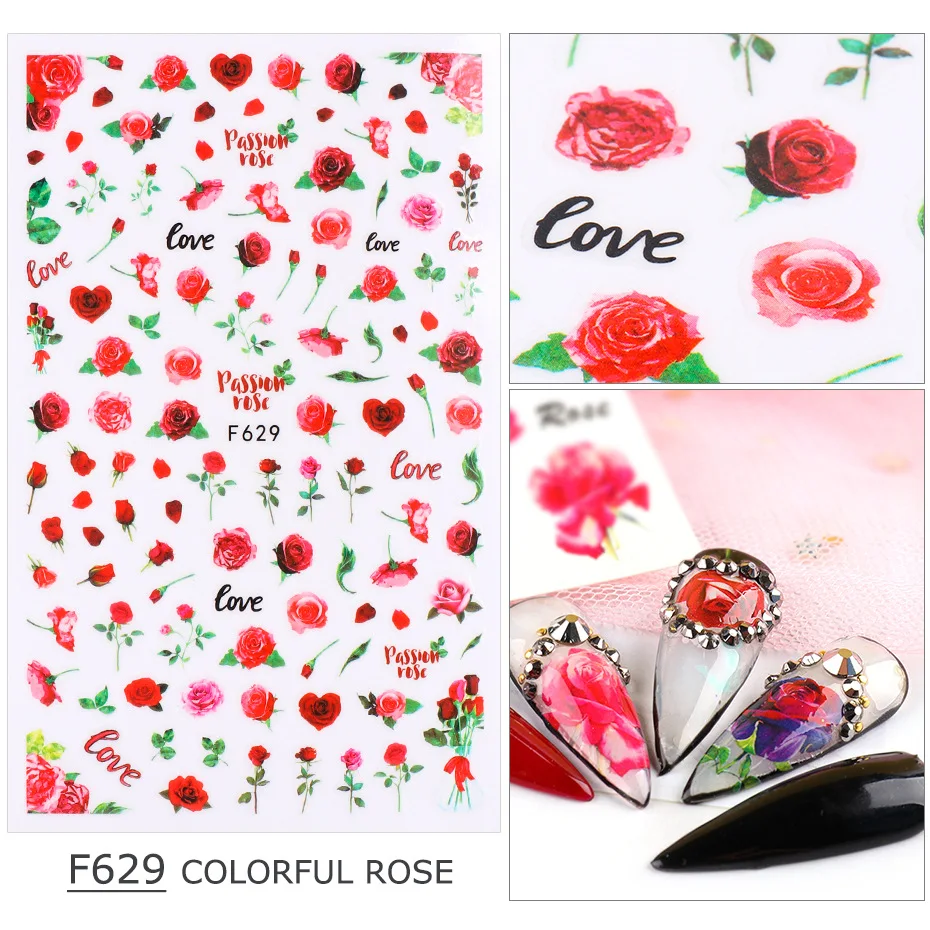 Vibrant Butterfly & Rose Pattern Valentine's Nail Art Stickers