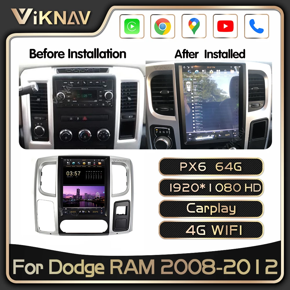 

Car Multimedia Player 12.1 inch for Dodge RAM PX6 2008-2012 GPS Navigation Stereo Receiver vertical HD screen