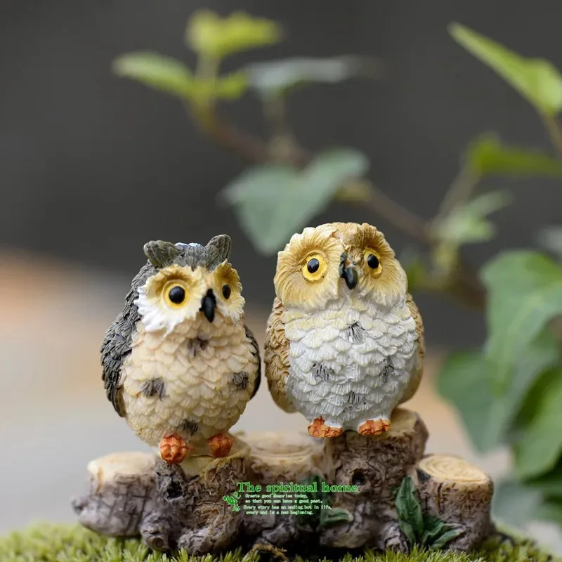 Miniature Owl Figurine Resin Decorative Ornament for Moss Micro Landscape Living Room Decor Figurines & Miniatures