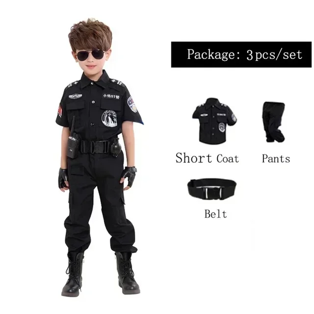 Nieuwe Cosplay Kids Politie Kostuums Kids Kerstfeest Carnaval Uniform Politie Halloween Jongens Leger Politie Kleding Cadeau Set