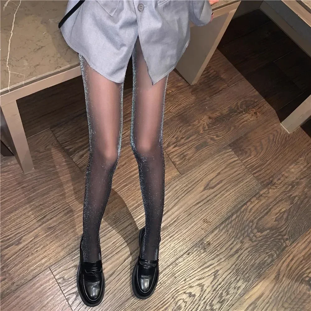 Sexy schwarz-weiße Lolita süße Perlglanz glänzende Bling Bling Strümpfe mit Boden Strumpfhosen japanische Strümpfe heiße klassische Strumpfhosen – Detail 8