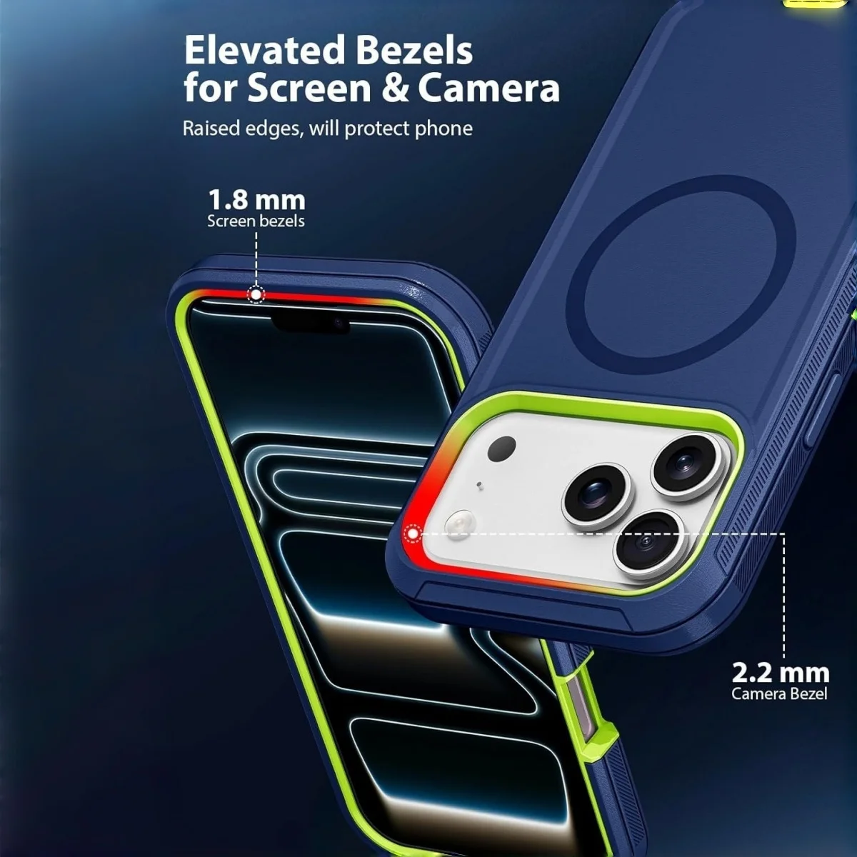 Heavy Duty 3-in-1 Magnetic Case with Military-Grade Drop Protection and MagSafe Charging Compatibility
